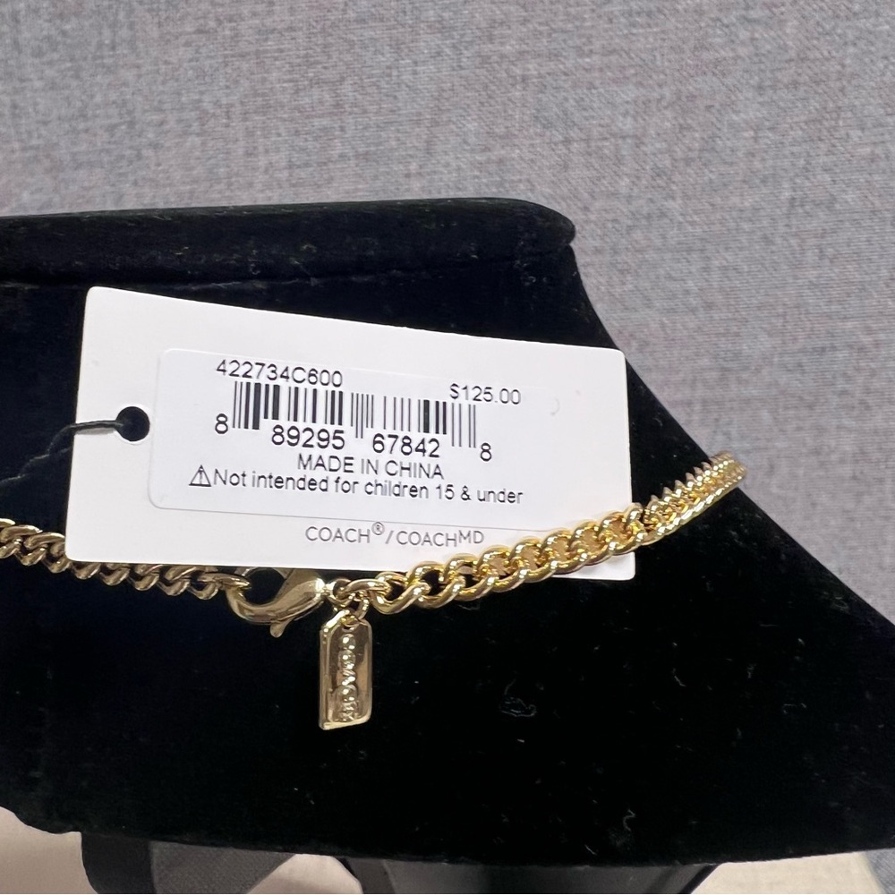 Coach Signature Stone And Red Heart Gold Chain Necklace NWT - Picture 4 of 7